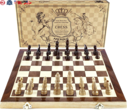 15&quot; x 15&quot; Wooden Chess Set Magnetic, Foldable Board Game with Storage New - £35.63 GBP