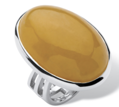 Yellow Jade Oval Cabochon Cocktail Ring Sterling Silver 5 6 7 8 9 10 11 12 - £159.86 GBP