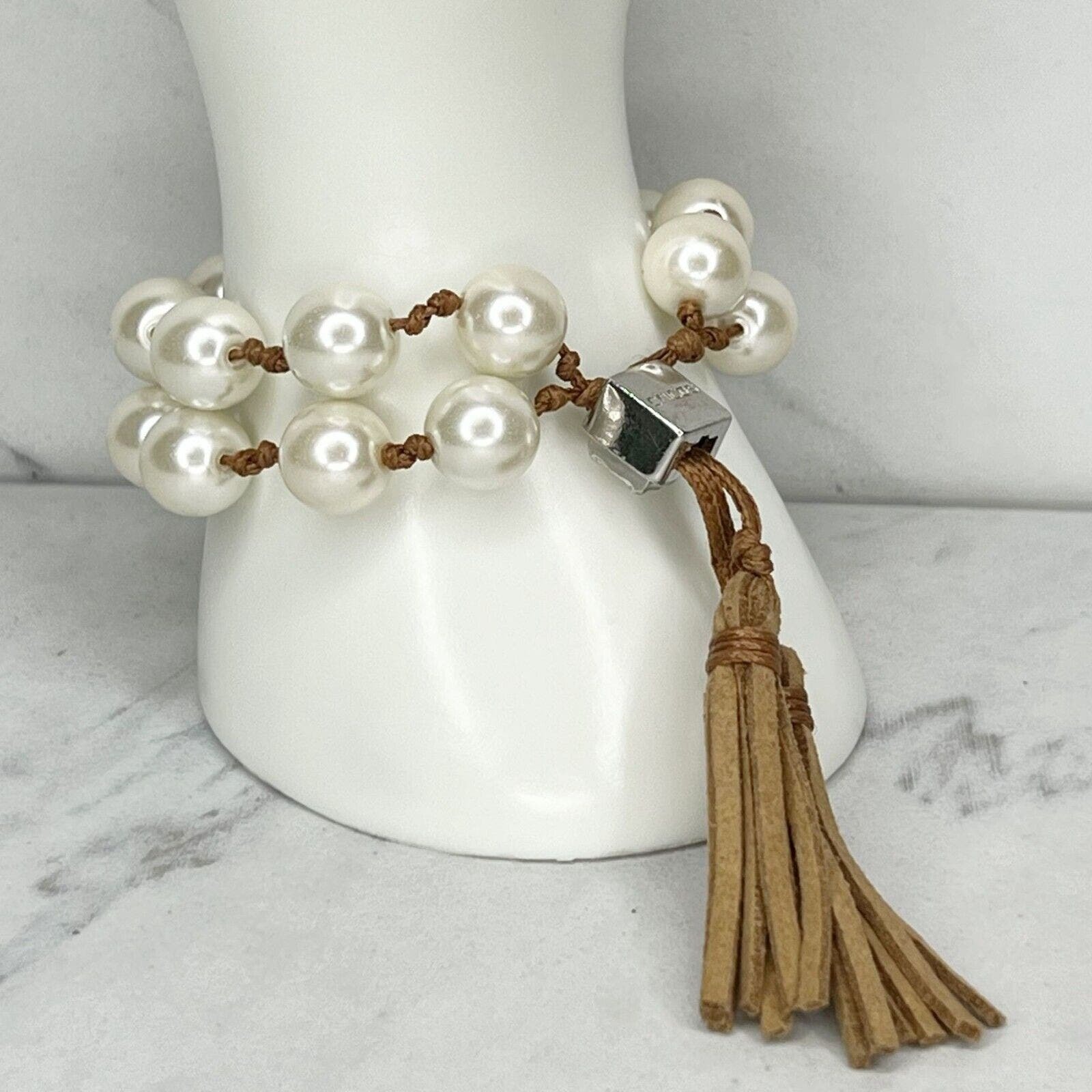 Primary image for Chico's Faux Pearl Beaded Double Strand Adjustable Tassel Bracelet