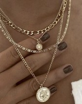 Multi Strand Necklace - 4 gold pendants -  gold layered necklaces - $12.57