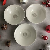 Set of 3 Royal Norfolk White Christmas w/Silver Snow Flakes Cereal/Soup Bowls - $24.98