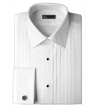 White IKE Behar Cotton Laydown Collar with 1/2 Inch Pleats Tuxedo Shirt with Fre - $93.10