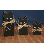 Black cat, 3 wooden black cats, Halloween black cat, rustic black cat, H... - $27.99
