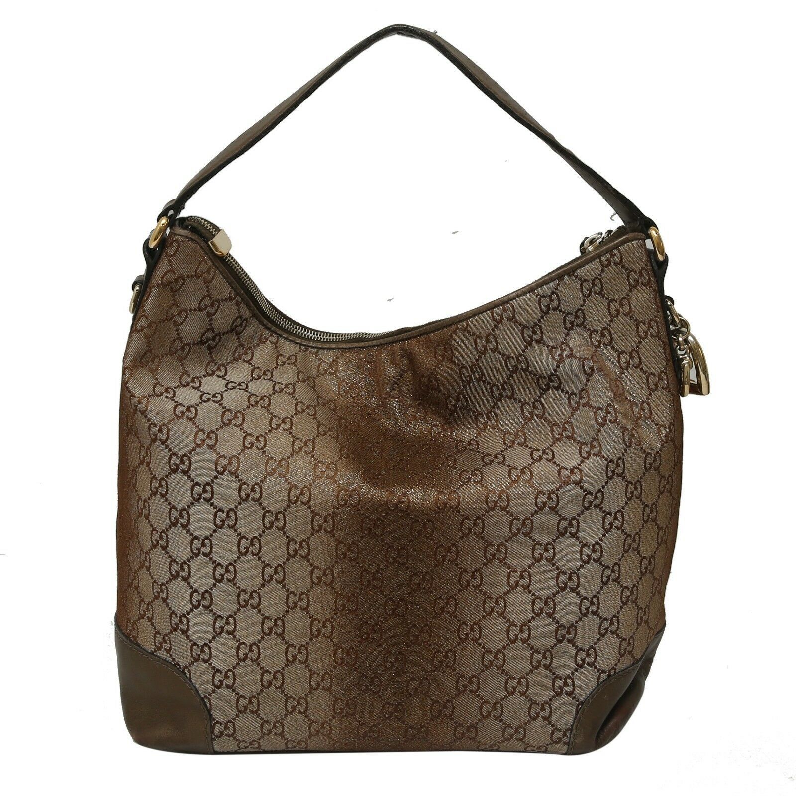 Authentic GUCCI Guccissima Canvas Glitter Hobo Bag with Heart Motif Leather Trim - $467.49