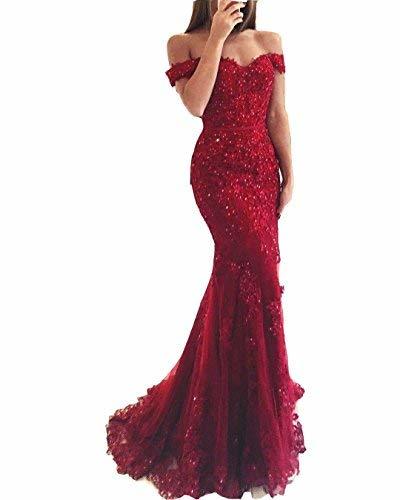 Off The Shoulder Mermaid Long Beaded Corset Prom Dress Evening Wine Red US 10