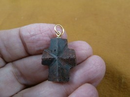 (CR501-43) 13/16&quot; oiled Fairy Stone Pendant CHRISTIAN CROSS Staurolite Crystal - £20.57 GBP