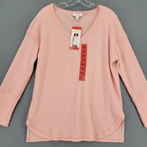 Vintage America Women Shirt Size M Pink Stretch Knit Classic Long Sleeve V-Neck - £10.22 GBP