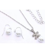 White pearl prendant bridal wedding bridesmaids necklace set rhinesotne ... - $9.89
