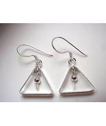 Triangle w/ Hanging Ball Dangle Earrings 925 Sterling Silver Corona Sun ... - £9.19 GBP