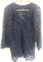 Alfani Dark Blue SHEER XL Long Sleeve Womens V Neck Pull Over Shirt Top ... - $11.88