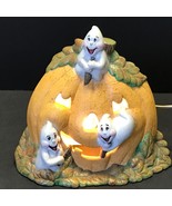 Halloween Pumpkin Jack O&#39;Lantern &amp; Ghosts Vintage Ceramic Mold Lamp 7.5&quot;... - $44.70 CAD