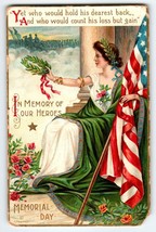 Decoration Memorial Day Postcard Patriotic Women Holds Flag Wreath Chapm... - £7.58 GBP