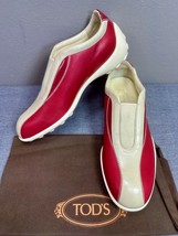 TOD&#39;S White Red Leather Sporty Slip On Comfort Shoes Size 10 - £58.37 GBP