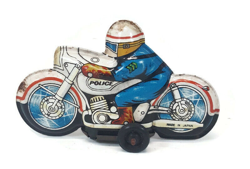 Vintage Tin Litho Police Motorcycle Friction Motor 1960s Vintage Antique... - $24.24