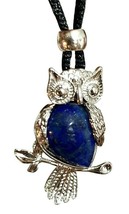 Owl Necklace Pendant Lapis Lazuli Natural Gemstone Corded Bead Healing Chakra Uk - £4.99 GBP