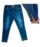Seven7 High Rise Skinny Dark Wash Distressed Jeans Slit Ankle Raw Hem size 14W - $32.37