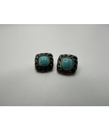 Vintage 1.7cm Sterling Silver Turquoise Square Earrings  - £28.04 GBP