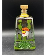 Hand Painted Mexican Tequila Bottle Sleeping Sombrero Man Cactus - $26.72