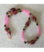 Elegant Red, Pink &amp; Gold Oriental Cherry Blossoms Style 22inch Beaded Ne... - £6.68 GBP