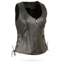 Western Black Button Vest Coat  Lambskin Leather Classic Waistcoat Jacket Women - £84.03 GBP