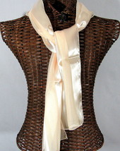 Pale Peach Long Scarf Facial Covering 13&quot;x60&quot; Satin Stripe Washable Dry MeetingX - £7.39 GBP