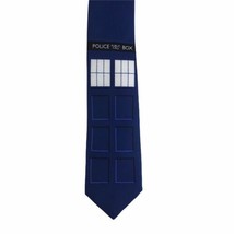 Doctor Who BBC Series Police Box Tardis Men&#39;s Neck Tie Blue Skinny 2009 Poly - £11.15 GBP