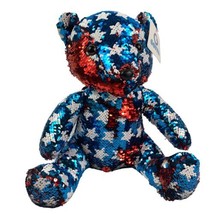 Goffa Patriotic America Sequin Plush Teddy Bear 12&quot; USA 4th of July Stuffed - £19.32 GBP