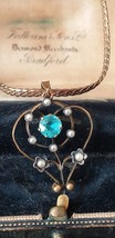 Antique Victorian 1840-s Aquamarine/Genuine Pearls Rolled Gold Pendant o... - $193.05