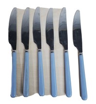 Butter Dinner Knives 6 Count Knife Stainless Steel Light Blue Plastic Handle 8” - £15.39 GBP