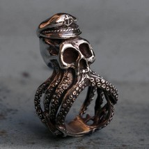 EYHIMD Mens Silver Color Anchor Octopus  Stainless Steel Ring Punk Navy Captain  - £9.10 GBP