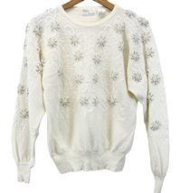 Vintage 80s Debra Martin Sweater Beaded Lambswool Angora Cream Floral Si... - £33.17 GBP