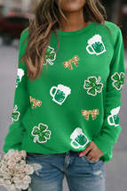 Green St Patrick Sequin Patch Graphic Drop Shoulder Sweatshirt - £19.29 GBP+