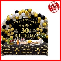 Elegant Black Gold Birthday Celebration Kit - Banner, Balloons, and Tabl... - $669.77 MXN