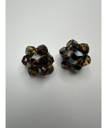 Vintage Amber Iridescent Crystal Clip Earrings 2.5cm - $52.14 CAD