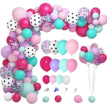 152Pcs Surprise Party Balloons Garland Arch Kit, Rose Red Aqua Blue White Polka  - £15.17 GBP
