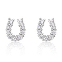 Precious Stars Silvertone Cubic Zirconia Horseshoe Stud Earrings - £16.78 GBP
