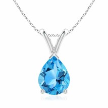 V-Bale Pear-Shaped Swiss Blue Topaz Solitaire Pendant in Silver - £234.87 GBP