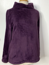 Loft Outlet Purple Fleece Funnel Neck Pullover Mock Turtleneck Pockets Faux Fur - £15.46 GBP