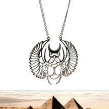 Scarab Beetle Pendant Steel 18&quot; Curb Necklace Winged Scarab Symbol of Long Life - £7.69 GBP