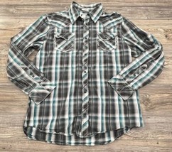 BKE Buckle Western Shirt Mens XLAthletic Fit Grey/Blue Plaid Long Sleeve, Snap - £13.45 GBP