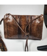 Vtg  J RENEE Exotic Genuine Brown SNAKE SKIN LEATHER Clutch Purse Should... - $368.40 MXN