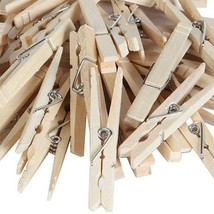 72 Wood CLOTHESPINS clamp &amp; Spring Style natural Wooden laundry Clothes ... - $16.63