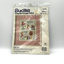 Vintage Bucilla Counted Cross Stitch Kit “Baby Girl” Sampler 9 x 12” #48... - $19.34