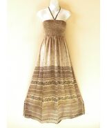 TL84  Brown Women One Size Silk Halter Tube Smock Maxi Broomstick Dress ... - $34.90