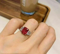 4.50Ct Emerald Cut Red Ruby Solitaire Engagement Ring 14K White Gold Finish - £95.69 GBP