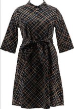 Isaac Mizrahi Live! Plaid Printed Stretch Satin Shirt Dress (Black, 6) A395264 - $22.12