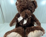 Hug &amp; Luv 18&quot; dark chocolate brown plush teddy bear tan beige ribbon bow - $20.78