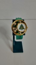 Unbranded Christmas Tree Jeweled Watch  Green Leather Band - $15.81
