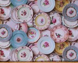 Cotton Tea Plates Tea Party Dishes Platters Fabric Print by the Yard D77... - £10.92 GBP