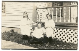 Three Young Girls in White  - RPPC Real Photo Postcard Writing on Back 1... - £7.56 GBP